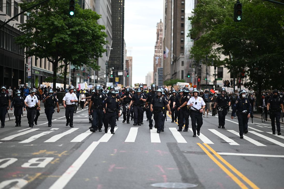 Protesters and police in Manhattan, June 2, 2020
